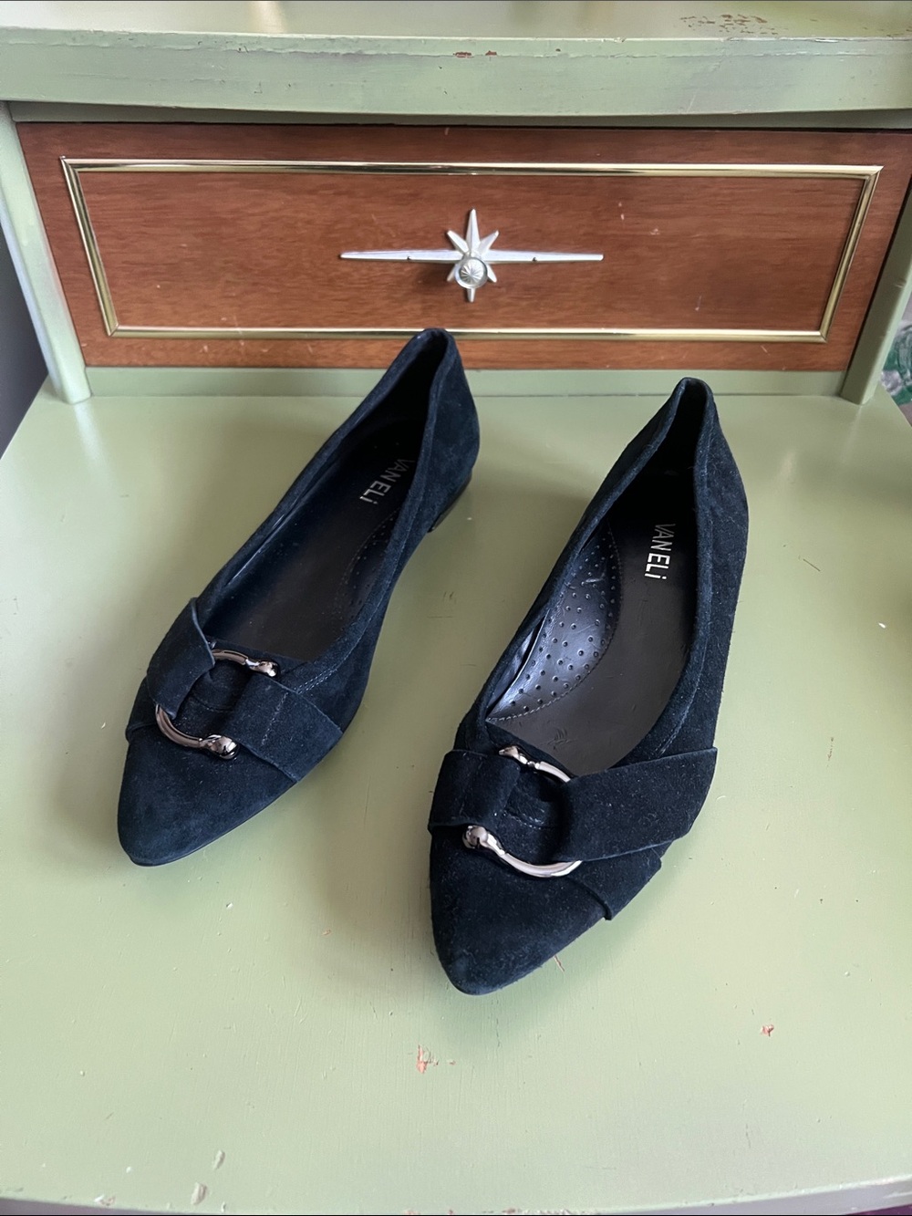 Vaneli Black Flats with Buckle Detail